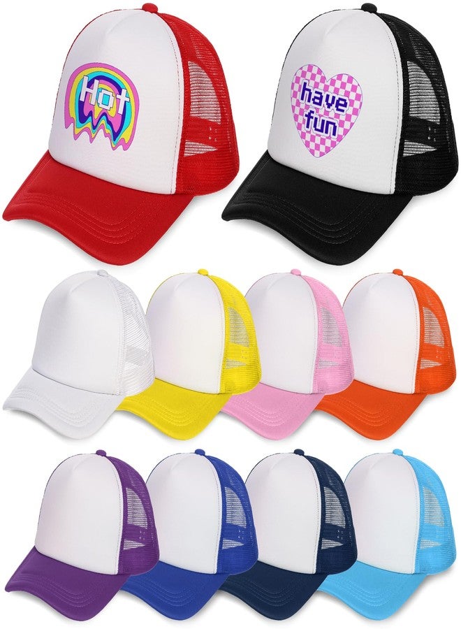 WRINGKIT 10 Pack Blank Trucker Hat, Summer Mesh Baseball Cap, Polyester Sublimation Hats with Adjustable Snapback Strap, Plain Trucker Hats for Women and Men, DIY Your Custom Hats Black - Image 1